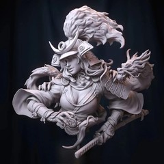 1/10 Scale Die-Cast Resin Bust Model Kit Female Warrior & Dragon Statue Unass…