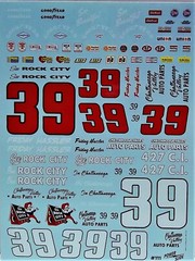 NASCAR DECAL #39 ROCK CITY AUTO 1969-70 CHEVELLE/ MONTE CARLO FRIDAY HASSLER