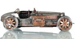 1926 Bugatti Type 35 Metal Racing Car Model 14″ Silver & Bronze Automotive Decor