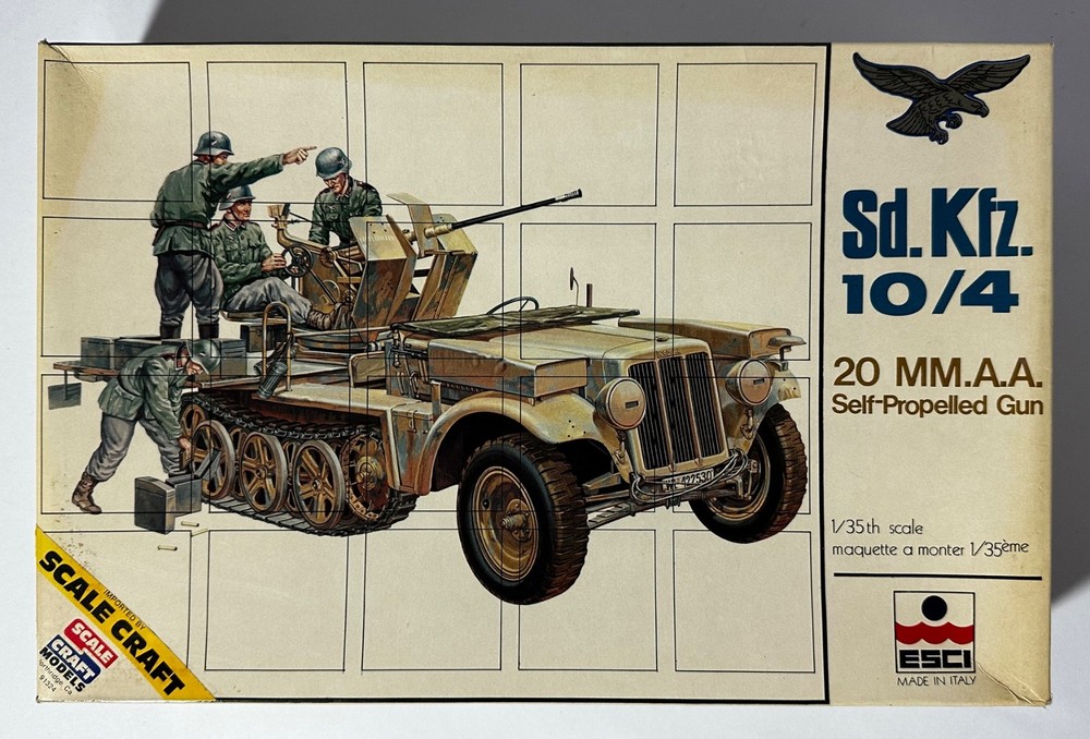 ESCI #5018 1/35 Scale Sd.Kfz. 10/4 2 cm FlaK 30 AA – VTG from 1977, Parts Sealed