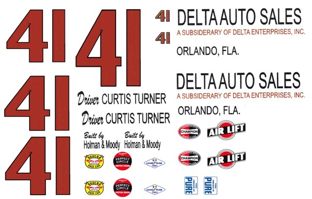 #41 Curtis Turner Delta Auto Sales 59 Ford 1/24th – 1/25th Scale Decals