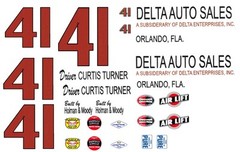 #41 Curtis Turner Delta Auto Sales 59 Ford 1/24th – 1/25th Scale Decals