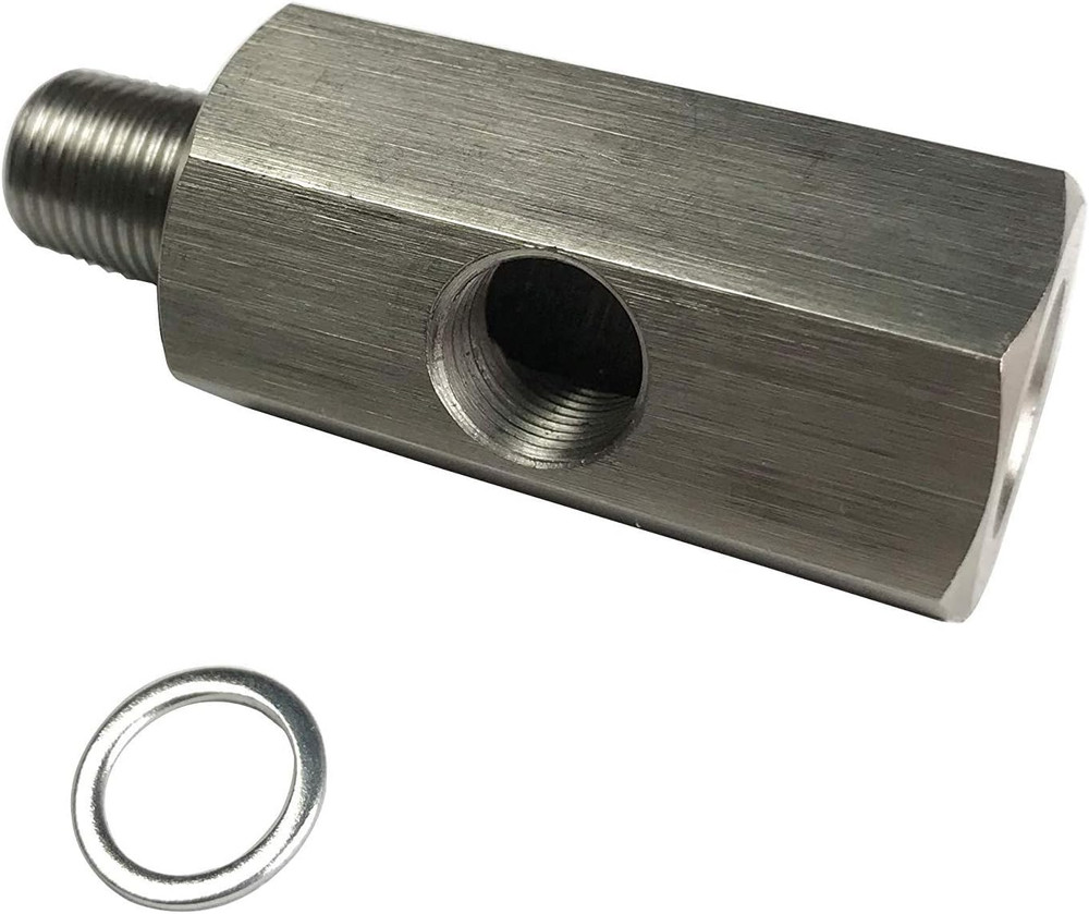 Oil Pressure Sensor Tee Adapter – 1/4 NPT Female to Male with 1/8 NPT Side Port