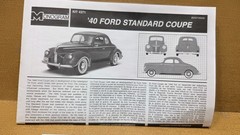1940 FORD Standard Coupe DECALS & INSTRUCTIONS 1/25 Scale Monogram Model PARTS