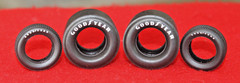 4 (GOOD/YEAR PAD PRINTED WIDE RACING SLICKS AND 2 MATCHING FRONT 1/25 SCALE