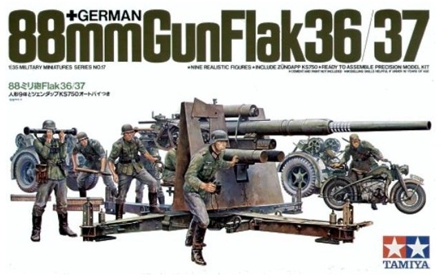 Tamiya 35017 1/35 Scale Model Kit German 88mm Gun Flak 36/37 w/Zundapp KS750