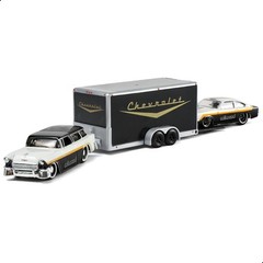 1:64 Chevrolet Container Truck Set, Diecast Transport Hauler with Black Cargo