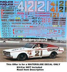 NASCAR DECAL #21 RONS FORD 1967 FORD GALAXIE CALE YARBROUGH 1/25 POWERSLIDE