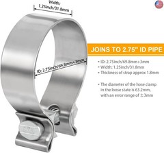 TIROL 2.75 inch Exhaust Clamp, 2 3/4 Exhaust Clamp Stainless Steel Narrow Band