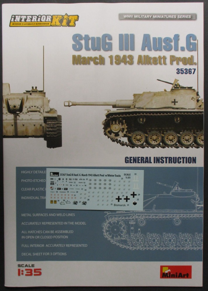 Miniart 1/35th Scale Stug III G – Decals from Kit No. 35367