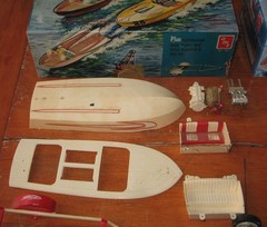 AMT Customizing Boat Kit Lot of 2 Vintage Built in Box & Unbuilt Blueprinter 60s