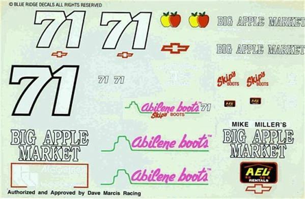 Blue Ridge #71 Abilene Boots Lumina-Dave Marcis 1/24 Nascar decal