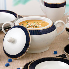 Midnight Series 12 In. X 8.5 In. X 7 In. 4 Qt. 128 Fl. Oz. Blue Bone China Soup