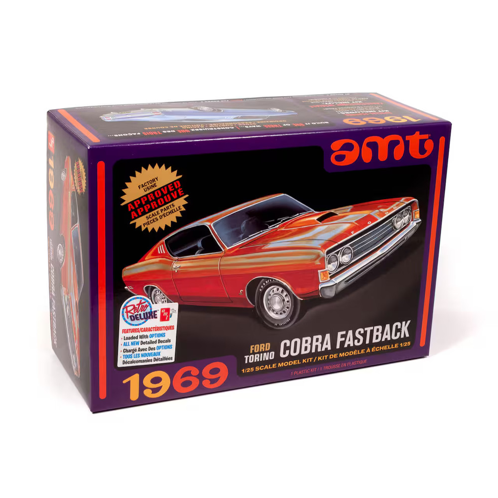 AMT 1969 Ford Torino Cobra Fastback 1:25 Scale Plastic Model Car Kit 1217 NEW