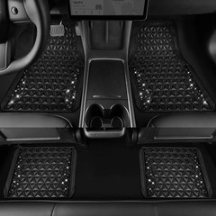 CAR PASS Bling Diamond Car Mats Rubber Floor Mats Full Set Anti-Slip 3D Rhombus