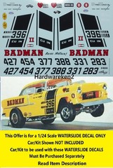 WATERSLIDE DECAL TOM DANIELS BADMAN 1955 CHEVY GASSER DRAG CAR 1/24 POWERSLIDE