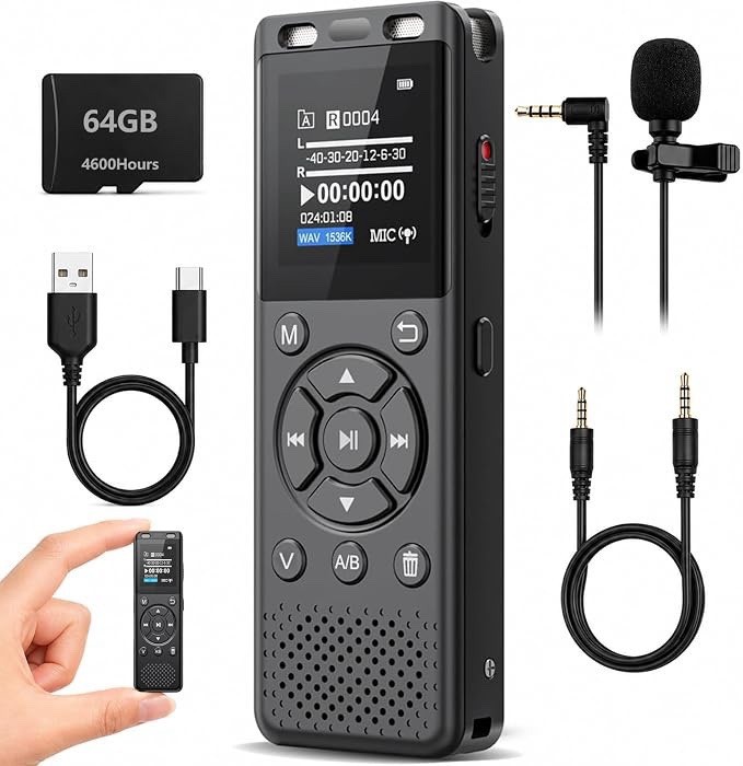 64GB Digital Voice Recorder with Playback,Audio Recording Device for Lectures Me