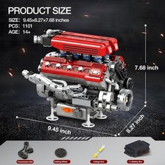 Realistic V8 Engine Model Kit – 1101 PCS Motorized Set with Visible Mechanics