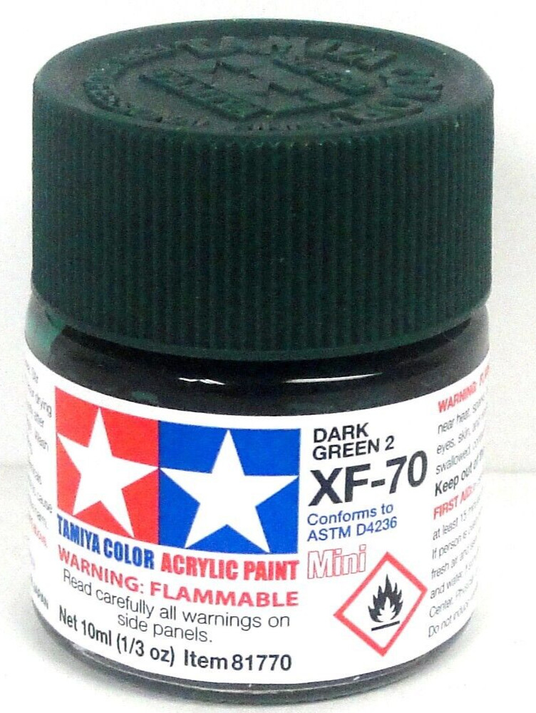 Tamiya 81770 XF-70 Dark Green 2 1/3 oz Acrylic “Mini” Paint Bottle