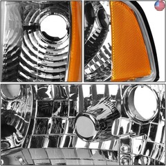 DNA MOTORING HL-LB-DR944-CH-AM Chrome Amber Headlights with LED DRL Compatible