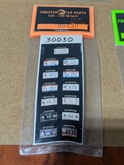 Prestons Car Parts – #5 – 1:24 Scale – Assorted License Plate Decals – NOS