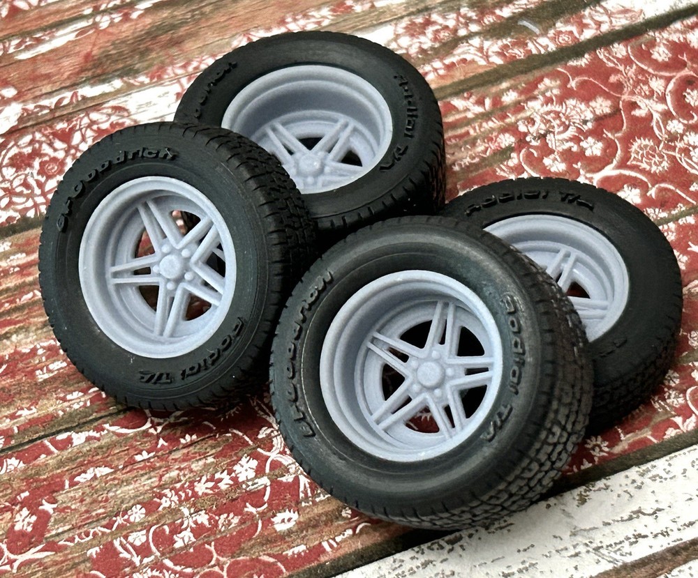 1/24 Scale: 15-inch “Chevoit Rebel” Resin Wheels W/ Wide Rear Tires