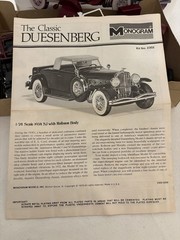 VTG Monogram The Classic 1934 Duesenberg SJ Roadster 1:24 Model Car Kit c1979