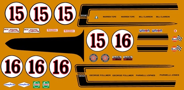 #15 & 16 Bud Moore Engineering Mustang Trans Am 1/24th – 1/25th Scale Decals