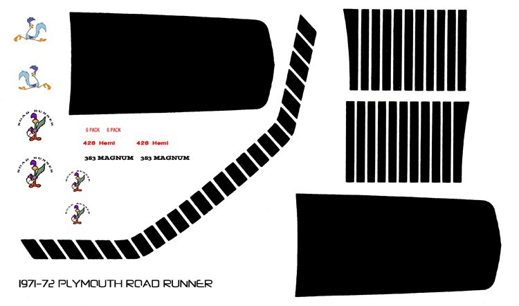 1971-72 Plymouth Road Runner Special Stripes 1/24th – 1/25th Scale Decals