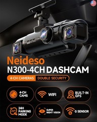 360° Dash Cam Front and Rear Inside, 4 Channel FHD 4 * 1080P, Wi-Fi GPS Voice
