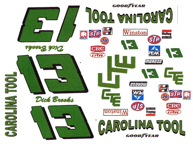 #13 Dick Brooks CAROLINA TOOL THUNDERBIRD 1/24th – 1/25th scale WATERSLIDE DECAL