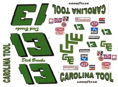 #13 Dick Brooks CAROLINA TOOL THUNDERBIRD 1/24th – 1/25th scale WATERSLIDE DECAL