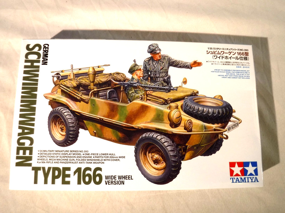 1/35 Tamiya German WWII Schwimmwagen Type166 Wide Wheel Ver w/2 Figures # 35393