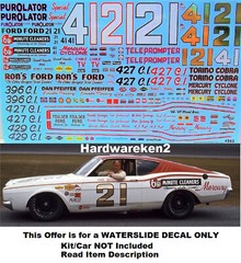 NASCAR DECAL #21 RONS FORD 1967 FORD GALAXIE CALE YARBROUGH 1/25 POWERSLIDE