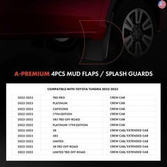 A-Premium Mud Flaps Compatible with Toyota Tundra 2022 2023 2024 2025 2026,