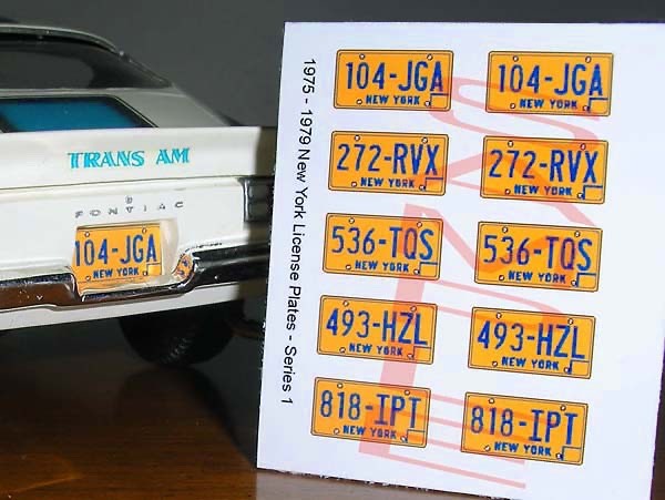 1975 – 1979 NEW YORK miniature LICENSE PLATES for 1/25 scale MODEL CARS—PLS READ