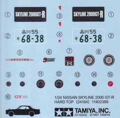 Tamiya’s Decals for 1/24 NISSAN SKYLINE 2000 GT-R HARD TOP.Item24194 from Japan
