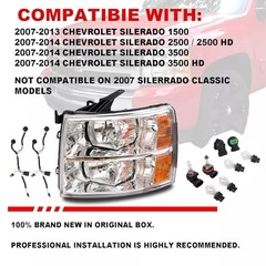 2PCS Headlights Assembly W/Bulbs and Harness For 2007-2013 Chevy Silverado