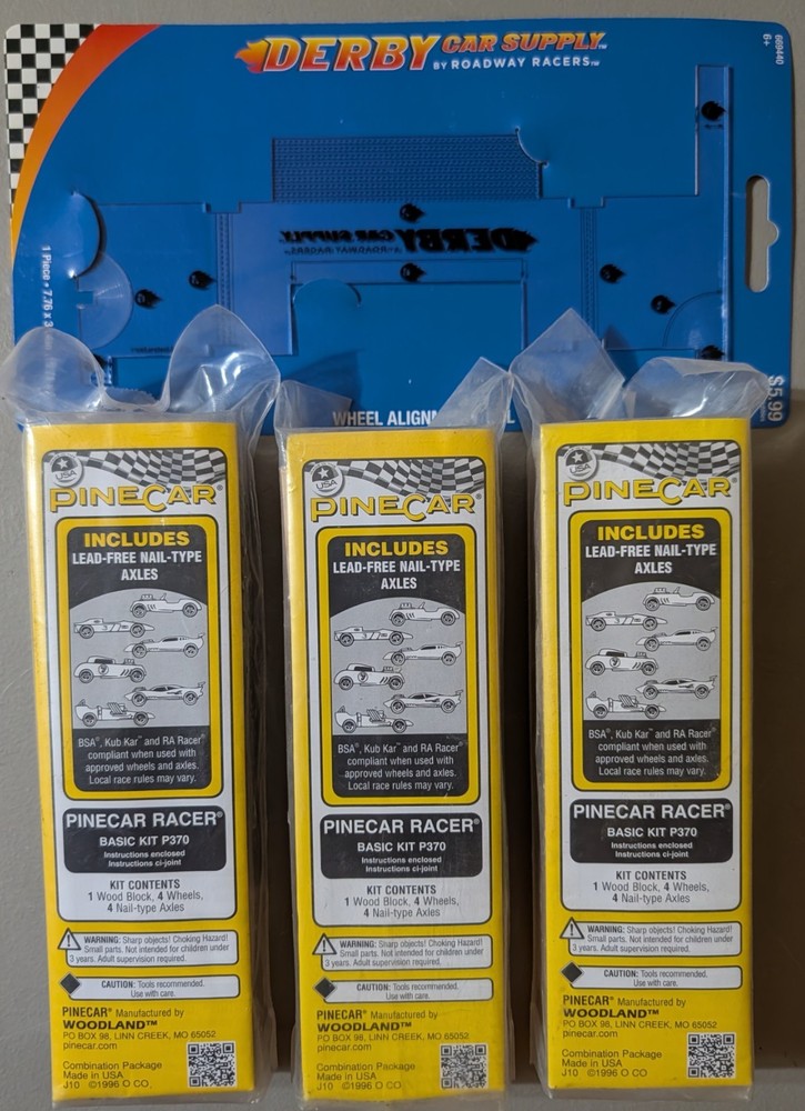 Lot of 3 PINECAR Racer Kits #P370 Plus Derby Car Supply Wheel Alignment Tool