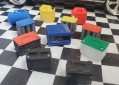 Battery Charger Shelf Gas Can Air Tank 1/24 1/25 Scale Garage Blue Red Top Green