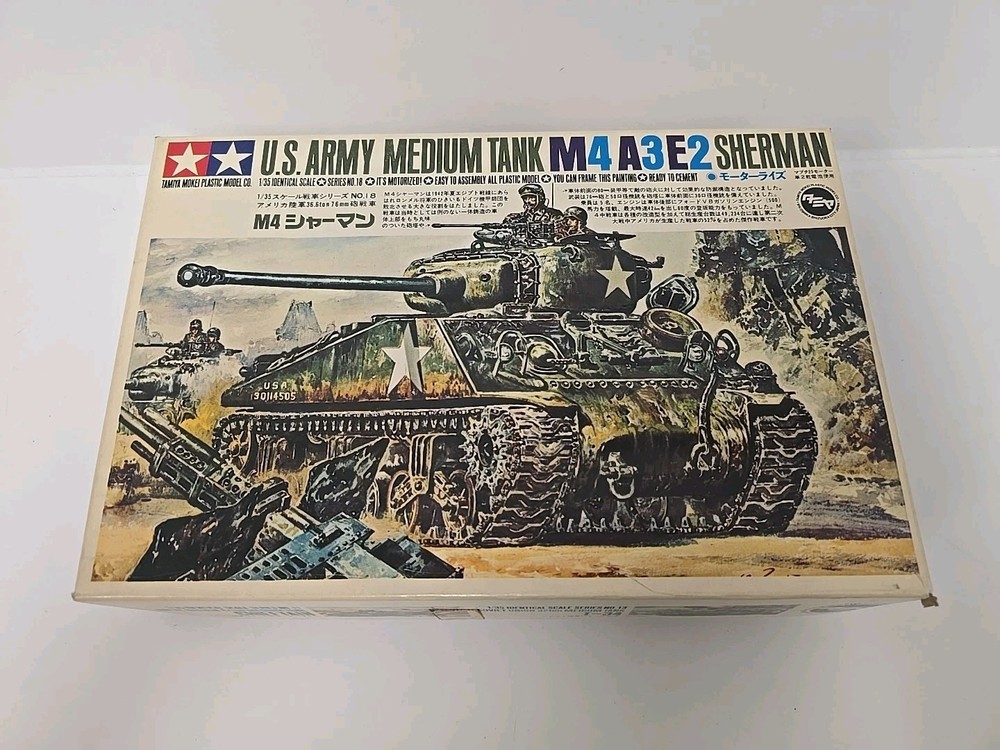 Vintage Tamiya U.S. Army Medium Tank M4 A3E2 SHERMAN Model Kit 1:35 Scale READ
