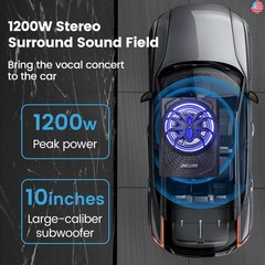 2025 Upgraded 10″ 1200W Slim Under Seat Powered Car Subwoofer, Car/Truck Sub