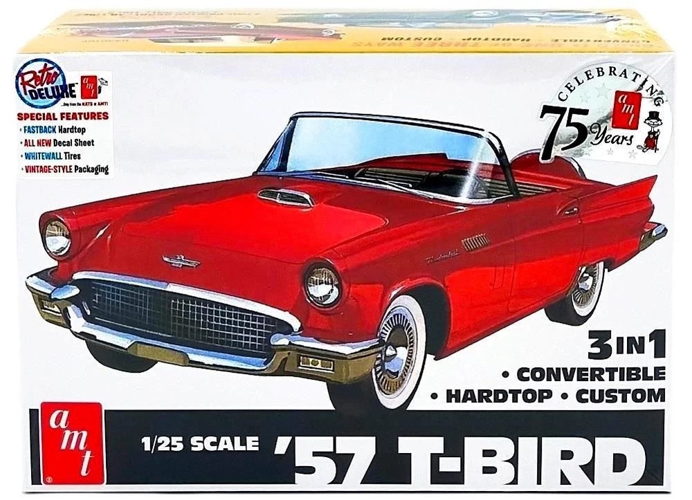 New AMT 1:25 1957 Ford Thunderbird T-Bird Convertible 3-in-1 Model Kit AMT1397