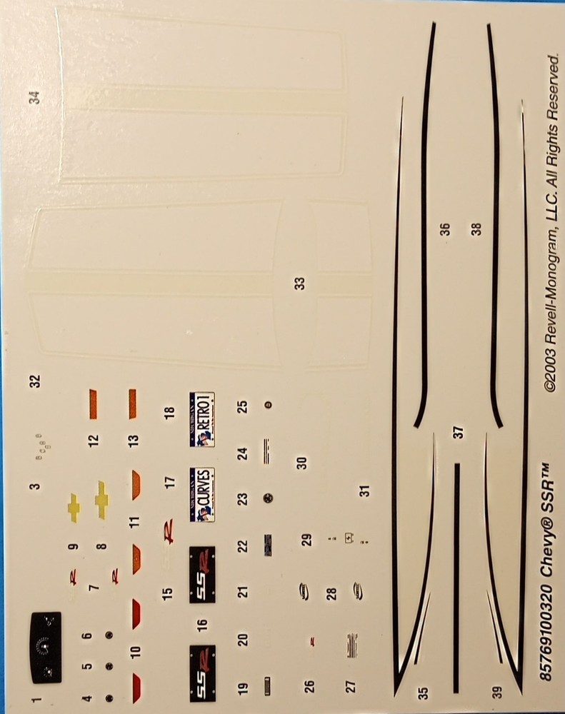 🔥04-06 CHEVY SSR TRUCK DECAL SHEET – REVELL 7691 – MODEL CAR KIT PARTS LOT🔥