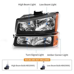 Headlight Assembly Compatible with Black Housing Amber Reflector Clear Lens