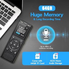 64GB Digital Voice Recorder with Playback,Audio Recording Device for Lectures Me