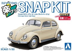 Aoshima 1/32 Scale Model Car Snap Kit 20-LB VW Volkswagen Beetle Light Beige