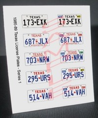 1985 – 1989 TEXAS miniature LICENSE PLATES for 1/25 scale MODEL CARS—PLS READ