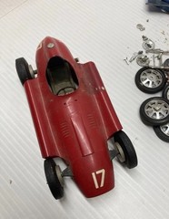 Vintage Plastic Merit Built Model Kit Racing Car Missing Wheel Blue 20s Race Car