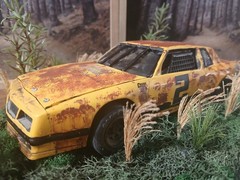 1980’S MONTE CARLO OLD RUSTY RETIRED STOCK CAR SITTIN IN FIELD DIORAMA SCENE !!